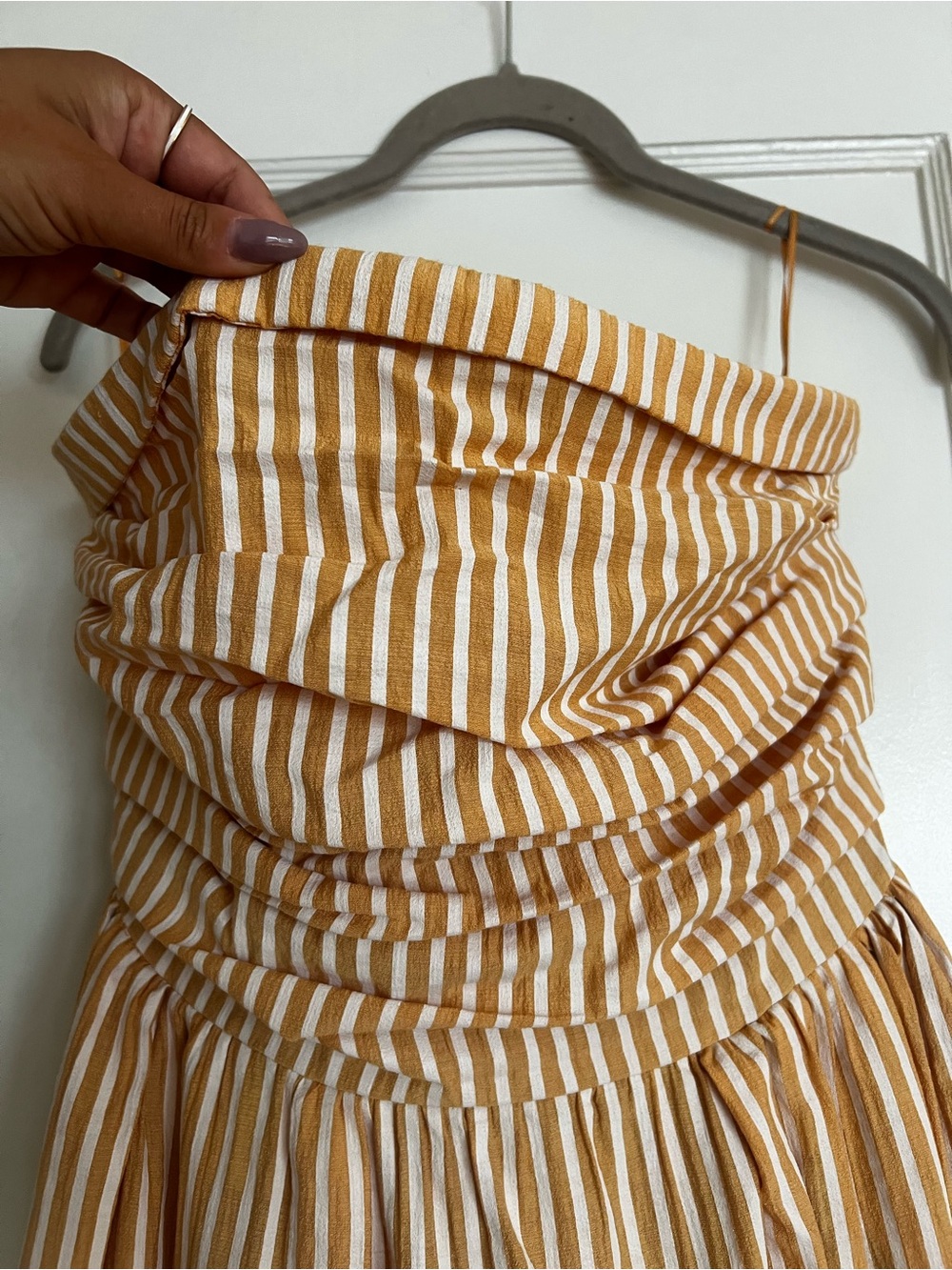 Together Striped Mustard and White Strapless Dress